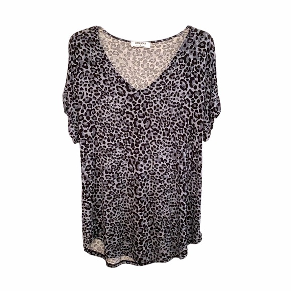 Zenana Size Small Gray Leopard Tunic - Picture 1 of 7